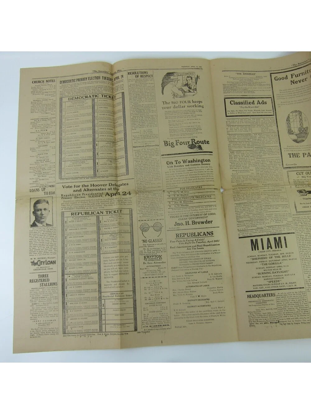 The Ansonian Newspaper Ansonia Darke County Ohio Thursday Apr 1928 Antique RARE